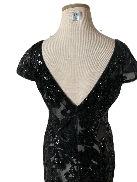 Calvin Klein Black Sequined Floral Maxi Dress Size 4 - Picture 8 of 12